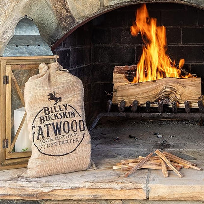 8lb Burlap Bag of Fatwood Fire Starter Sticks - Gift Set of Fatwood Sticks - Comes in a Stylish Jute Bag - Easy & Safe Way to Start a Fire with Just 2 Pieces - 8 Pound Sack by Billy Buckskin