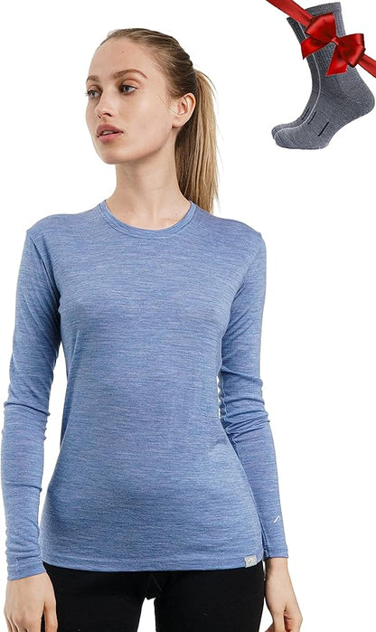 Merino.tech Merino Wool Base Layer Women - 100% Merino Wool Heavyweight, Midweight, Lite Long Sleeve Thermal Shirt and Socks