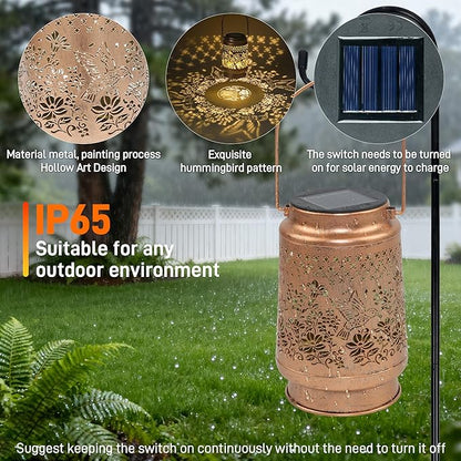 2 Pack Hummingbird Solar Lantern - Outdoor Decorative Solar Lanterns for Garden, Patio, Backyard, and Porch - Waterproof Hanging Lantern for Outside - Perfect Gifts for Women