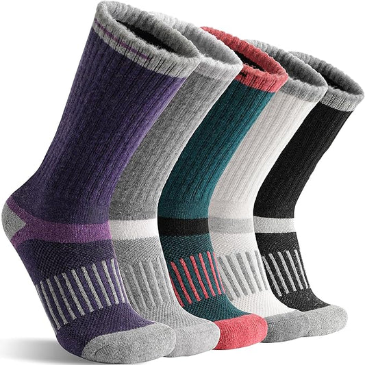 5 Pairs Merino Wool Hiking Socks Warm Thermal Winter Cozy Cushioned Moisture Wicking Socks for Women & Men