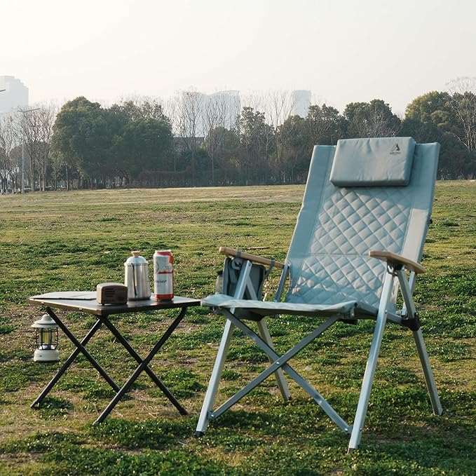 Reclining Camping Chair, Heavy Duty Folding Chairs with 4-Stage Adjustable High Back for Adults, Compact Foldable Outdoor Patio Reclining Chair with Storage Bag (Cyan, 1 Pack)