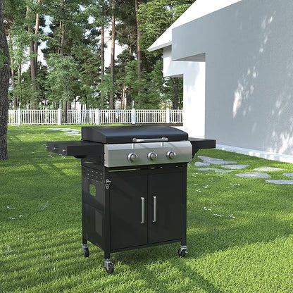 DIFY 3-Burner Propane Gas Griddle Grill, 28 in Flat Top Griddle Grill with Porcelain-Enameled Grates and Stainless Steel Frying Pan, 36000 BTU Output Barbecue Grills for Outdoor Barbecue