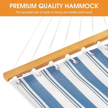 Lazy Daze Hammocks Quick Dry Hammock with Spreader Bar Textliene Fabric Double 2 Person Hammock with Chains Outdoor Patio Poolside Backyard Beach 450 lbs Capacity, Blue Stripes