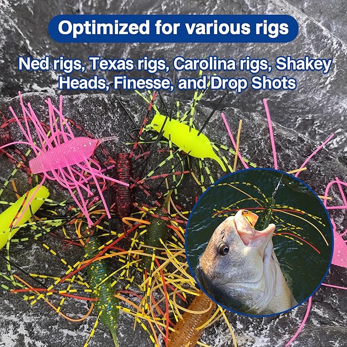 Eupheng Silicone Soft Dice Fishing Lures with Multiple Tentacles, Handmade Slow Sink Bass Fishing Soft Plastic Baits for Drop Shot, Finesse, Wacky Rig