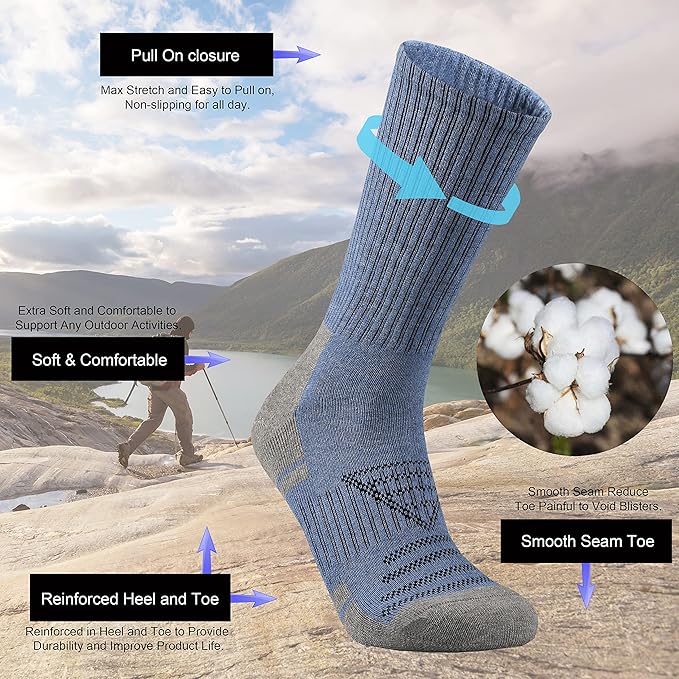 Ortis Men's Cotton Cushion Crew Socks Moisture Wicking Breathable Thick Warm Thermal for Athletic Heavy Duty Work Boot