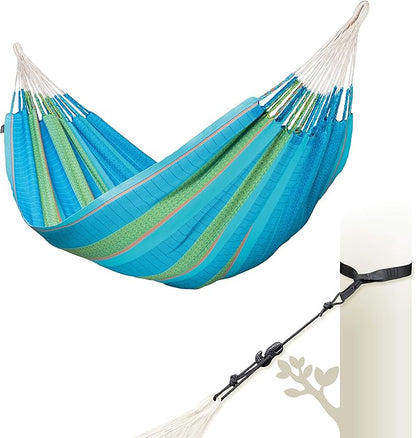 LA SIESTA Flora Classic Cotton Hammock with TreeMount & Straps - Extra Large Patio Hammock, Indoor/Outdoor, 2 Person - King, Curacao