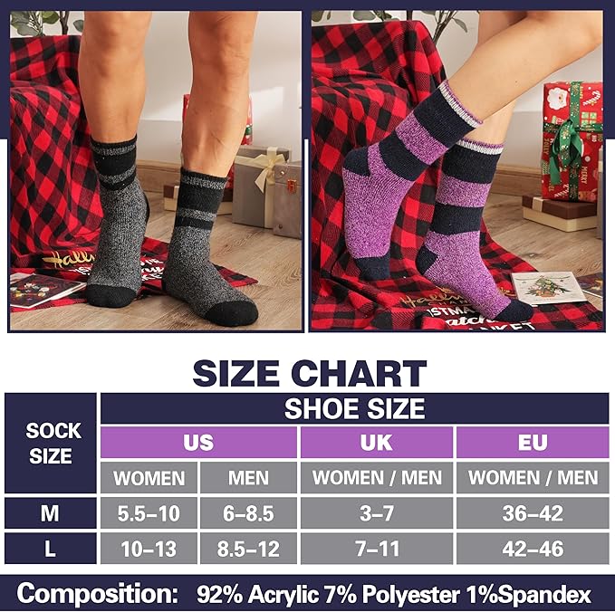 MOGGEI 3 Pairs Thermal Winter Socks for Women & Men Thick Extra Warm Insulated Ski Boot Socks for Cold Weather
