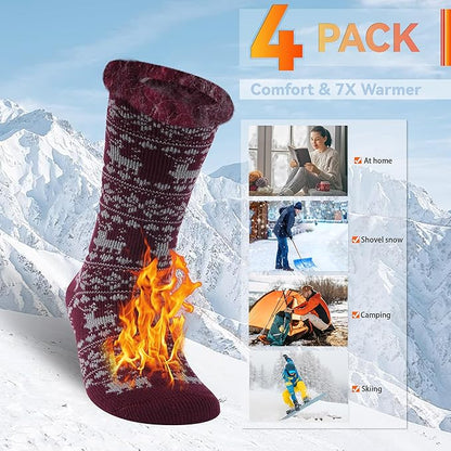 Sunew Warm Thermal Socks 4 Pack, Mens Womens Winter Heated Outdoor Skiing Thermal Socks