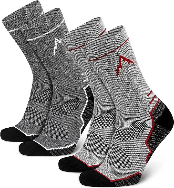 SIXDAYSOX Mens Merino Wool Hiking Socks, Moisture Wicking Cushioned Hiking Socks for Outdoor Trekking Cycling, 2 Pairs