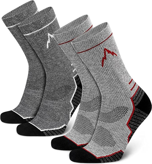 SIXDAYSOX Mens Merino Wool Hiking Socks, Moisture Wicking Cushioned Hiking Socks for Outdoor Trekking Cycling, 2 Pairs