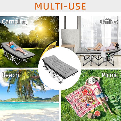 Portable Camping Cot, Sleeping Cots for Adults, 28" Extra Wide Folding Cot Max Load 600LBS with Thick Mattress, Portable Camping Bed for Outdoor Camp/Office, Home Nap (Black+Grey)