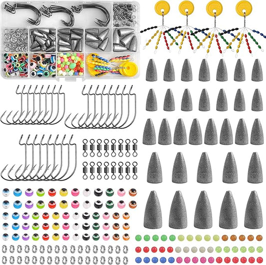 Carolina and Texas Rig Kit, 216pcs Bass Fishing Tackle Kit Bullet Sinkers Hooks Swivels Beads Fishing Tackle Box Accessories