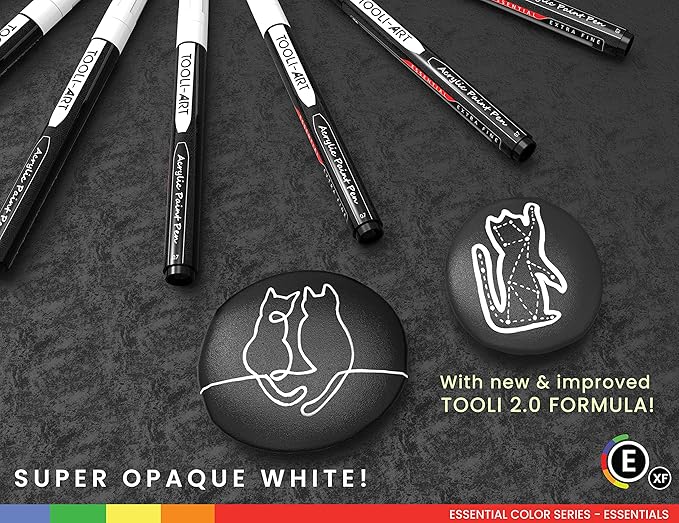 TOOLI-ART Black And White Acrylic Paint Markers Paint Pens Set For Rock Painting, Canvas, Mugs, Metal, Glass Paint, Fabric, Wood, DIY. Non Toxic, Quick Dry,Waterbas (EXTRA FINE)