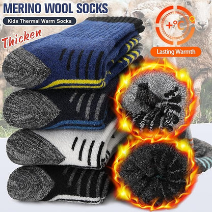 EBMORE Kids Merino Wool Hiking Socks Thermal Winter Warm Thick Boys Toddlers Girls Cushion Crew Socks 6 Pairs