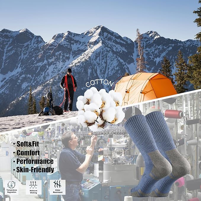 Ortis Men's Cotton Cushion Crew Socks Moisture Wicking Breathable Thick Warm Thermal for Athletic Heavy Duty Work Boot