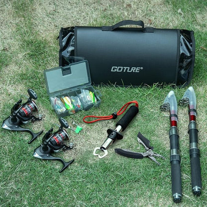 Goture Fishing Rod and Reel Combos-2PCS Telescopic Fishing Pole+2PCS Pre-Loaded Spinning Reels with Carrier Bag,1.8M-2.7M Telescopic Rod Reel Kit for Starter Travel Saltwater Freshwater,Gifts for Men