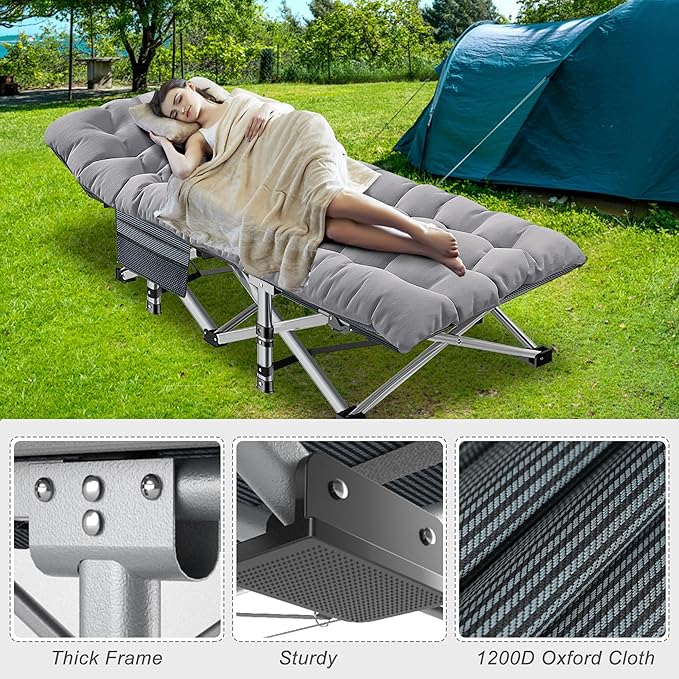 ABORON 2 Pack Oversized XXLFolding Camping Cot W/Mat for Adults, Heavy Duty Outdoor Bed with Carry Bag,1200 D Layer Oxford Travel Camp Cots