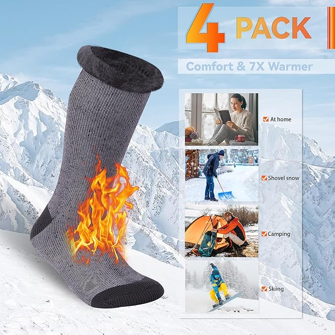 Sunew Warm Thermal Socks 4 Pack, Mens Womens Winter Heated Outdoor Skiing Thermal Socks