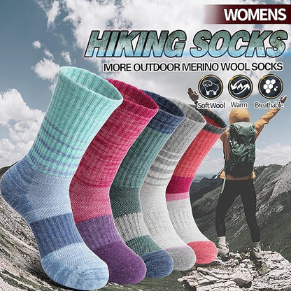 Anlisim Merino Wool Hiking Socks for Women Thermal Winter Warm Boot Work Cushion Socks 5 Pairs