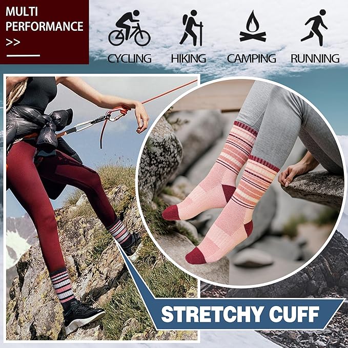 Anlisim Merino Wool Hiking Socks for Women Thermal Winter Warm Boot Work Cushion Socks 5 Pairs