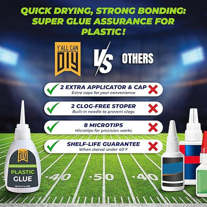 Y'allCanDiy Super Glue for Plastic 2 Pk x .7 Oz (20g) – Cyanoacrylate Based Heavy Duty CA Glue for Legos, Miniatures, PLA, 3D Printing, Toys, ABS, PVC, DIY Kits