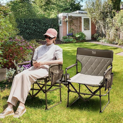 Timber Ridge Aluminum Camping Directors Chair with Side Table Pocket, Portable Folding Chair, Heavy Duty Lawn Chair for Fishing Trip Picnic Concert Outdoor 400lbs, Tan