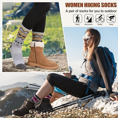 EBMORE Womens Merino Wool Hiking Socks Thermal Warm Winter Crew Cushion Work Boot Outdoor Socks 5 Pairs