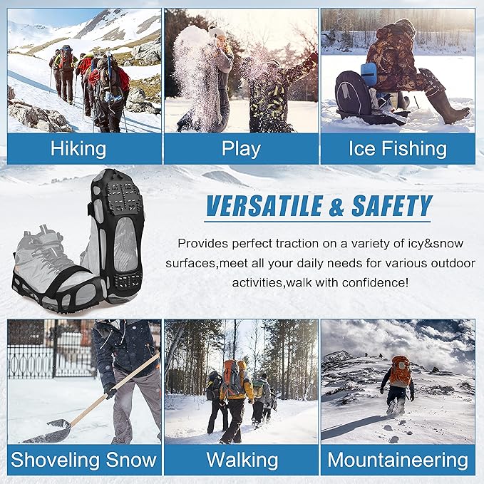 Ice Cleats Snow Traction Cleats Crampon for Walking on Snow and Ice Non-Slip Overshoe Rubber Anti Slip Crampons Slip-on Stretch Footwear