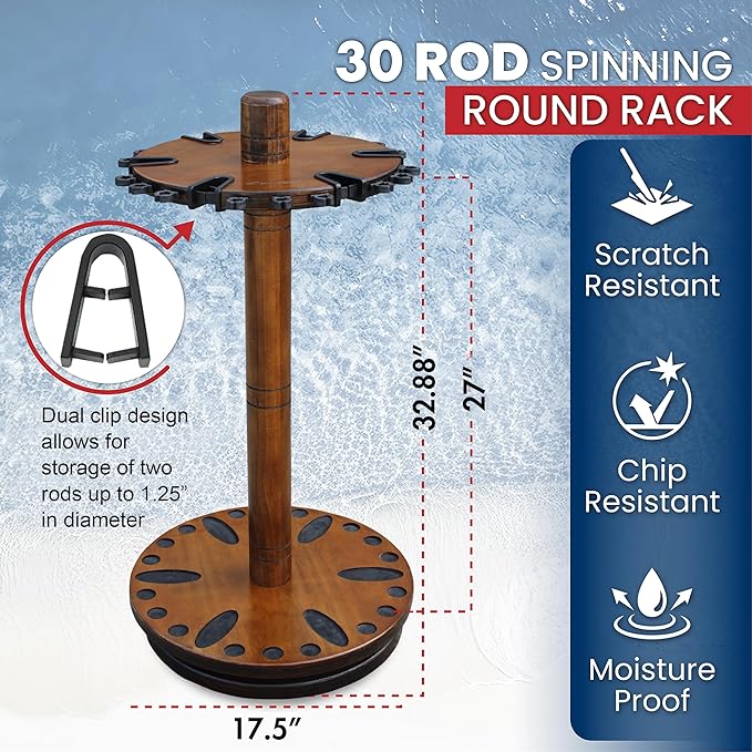 Rush Creek Creations Fishing Rod Holder - 360 Spinning Rack for Garage Organization and Storage, Pole Holder for Reels, Gear, Accessories, Tackle Box