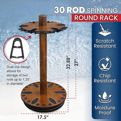 Rush Creek Creations Fishing Rod Holder - 360 Spinning Rack for Garage Organization and Storage, Pole Holder for Reels, Gear, Accessories, Tackle Box