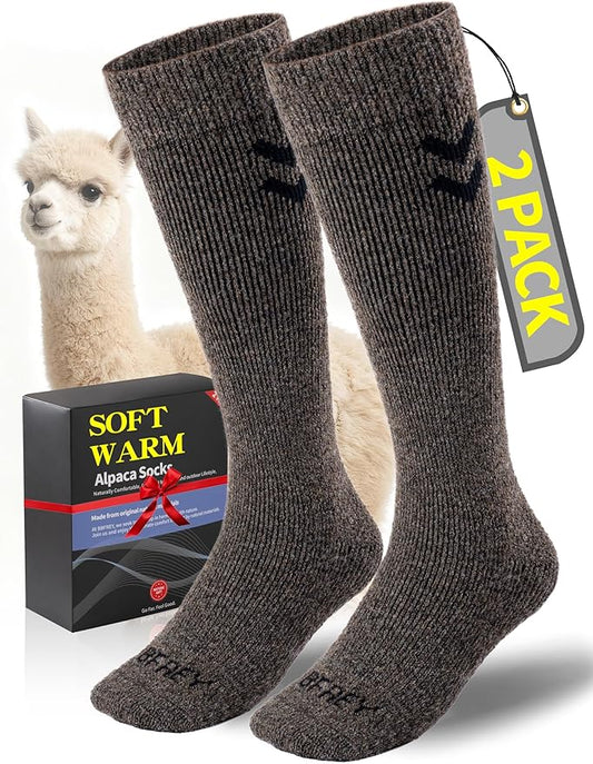 Alpaca Wool Boot Socks for Men Women, Over-The-Calf, Thick Thermal Socks for Winter Hiking, Hunting, Moisture Wicking