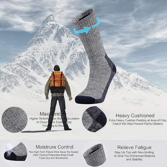 Ortis Men's Cotton Cushion Crew Socks Moisture Wicking Breathable Thick Warm Thermal for Athletic Heavy Duty Work Boot