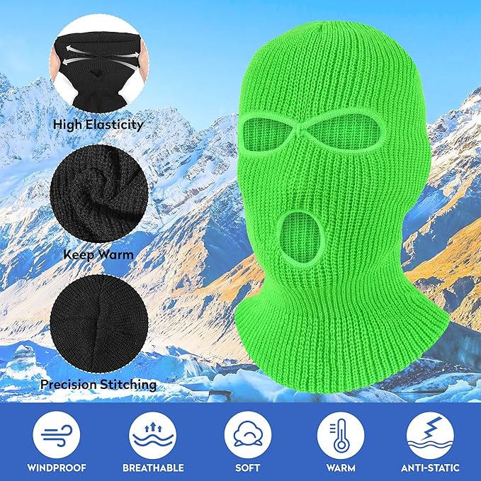 Pukavt 2 Pack 3 Hole Winter Knitted Mask, Full Face Cover Ski Mask Warm Balaclava for Skiing, Motorcycle, Snowboard
