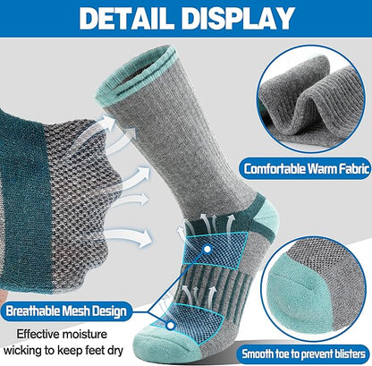 5 Pairs Merino Wool Hiking Socks Warm Thermal Winter Cozy Cushioned Moisture Wicking Socks for Women & Men
