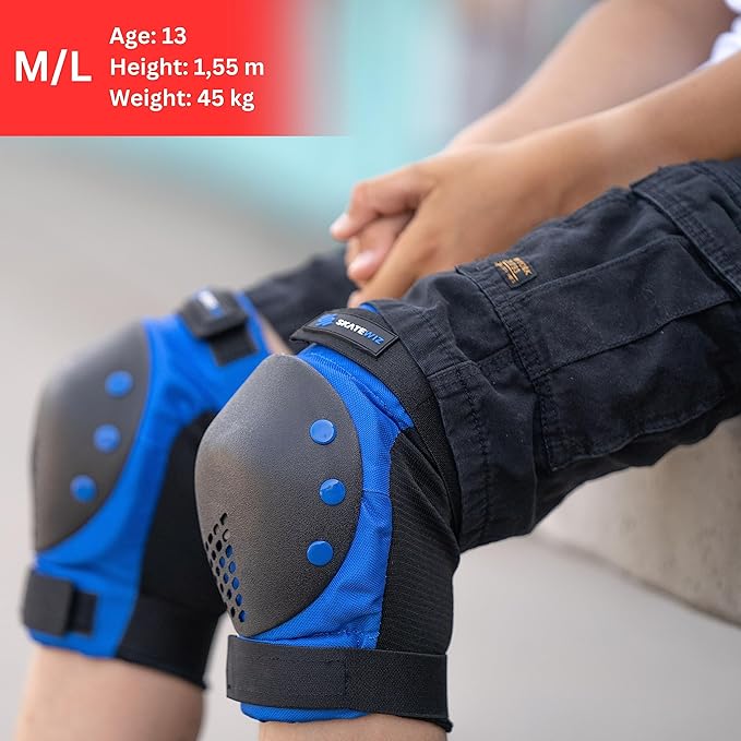 SKATEWIZ Skateboard Pads Protective Gear Set for Kids and Adults - Smash - Roller Skate Pads [6pc] with Wrist Guards - Skating Protective Gear - Roller Derby