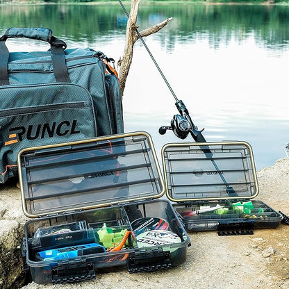 RUNCL Fishing Tackle Box, Unique Sun Protection Waterproof 3600 3700 Tray, Thicker Floating Airtight Stowaway with Adjustable Dividers for Freshwater Saltwater, Plastic Storage Box 1/2Pack