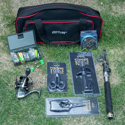 Goture Fishing Rod and Reel Combos,1.8M-2.7M Telescopic Fishing Pole Spinning Reel Lures Set with Carrier Bag,Telescopic Rod Kit for Starter Travel Saltwater Freshwater Gear Gift for Men