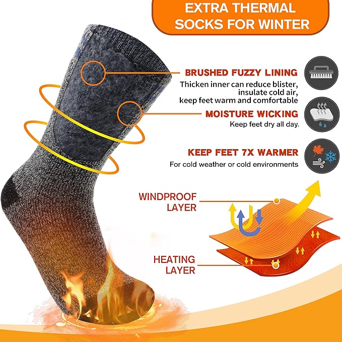 3 Pairs Winter Thermal Socks for Men & Women Warm Winter Ski Thick Boot Insulated Socks for Cold Weather
