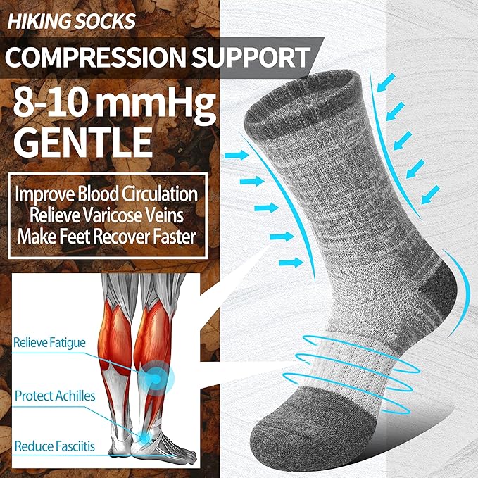 Anlisim Merino Wool Hiking Socks for Women Thermal Winter Warm Boot Work Cushion Socks 5 Pairs