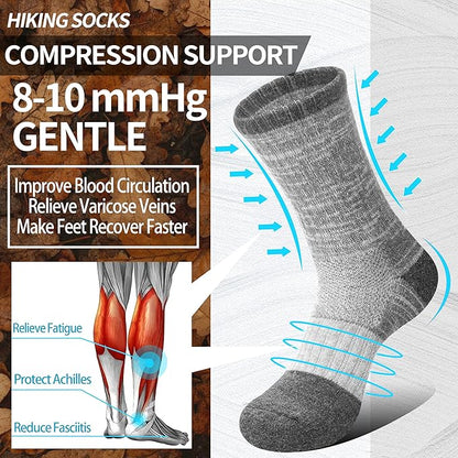 Anlisim Merino Wool Hiking Socks for Women Thermal Winter Warm Boot Work Cushion Socks 5 Pairs