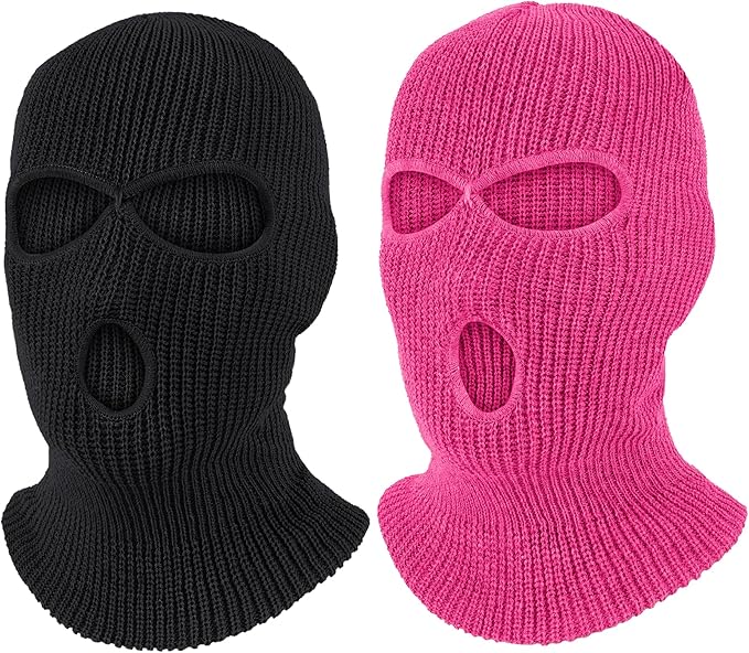 Pukavt 2 Pack 3 Hole Winter Knitted Mask, Full Face Cover Ski Mask Warm Balaclava for Skiing, Motorcycle, Snowboard