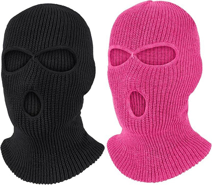 Pukavt 2 Pack 3 Hole Winter Knitted Mask, Full Face Cover Ski Mask Warm Balaclava for Skiing, Motorcycle, Snowboard