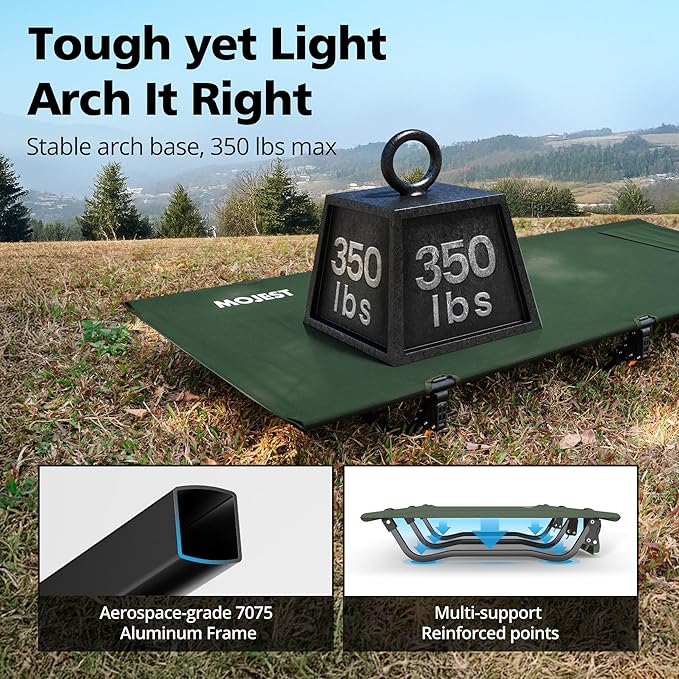 Ultralight Camping Cot for Adults, Portable Folding Camping Bed, Supports 350 lbs - Lightweight for Travel, Camping, Hiking, Backpacking, Mountaineering, Dark Green