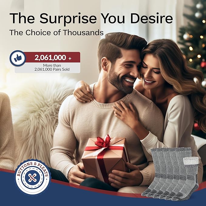 Buttons & Pleats Wool Socks for Men & Women Merino Thermal Warm Cozy Winter Boot Sock