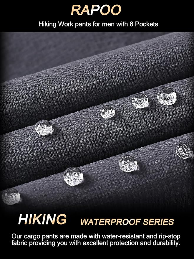 Rapoo Mens Hiking Pants Lightweight Water Resistant Breathable Nylon Cargo Pants with 6 Pockets