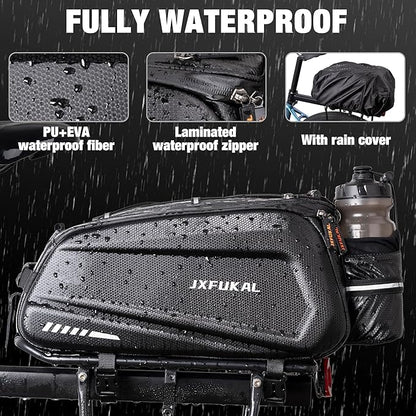 JXFUKAL Bike Bags for Bicycle Rear rack - 9.5L/17L/40L Hard Shell Waterproof Bike Ebike Trunk Pannier Saddle Seat Bag Carrier with Reflector, Rain Cover & Shoulder Strap for Commuter Travel Outdoor