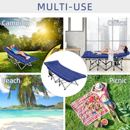 Foldable Camping Cots for Adults, 28" Extra Wide Cot with Removable Mattress, 600LBS Max Load, Sleeping Cots for Camping Outdoor/Office, Guest (Azure)