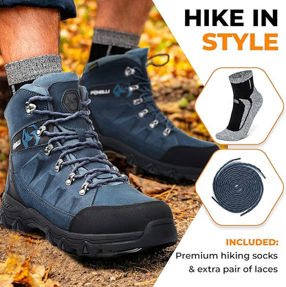 Foxelli Men’s Hiking Boots – Waterproof Breathable & Lightweight Suede Leather Hiking Boots for Men