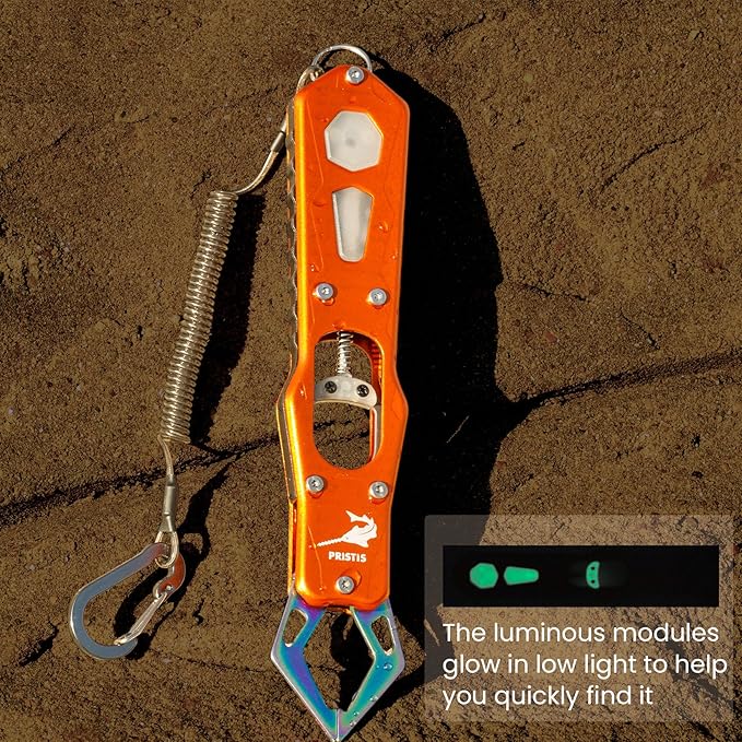 Pristis Metal Fish Lip Gripper, Heavy Duty Stainless Steel Fishing Grabber with Lightweight Aluminium Handle, Hook Remover Holder for Caught Fish, Snakehead Grab Grip Tool for Freshwater Saltwater