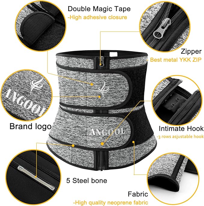 ANGOOL Neopren Waist Trainer for Women,Workout Plus Size Trimmer Belt Sauna Sweat Corset Cincher with Zipper